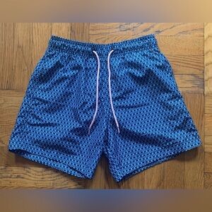 H&M Blue Geometric Swim Trunks with Pink Drawcord